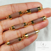 Peach Moonstone Bar Connector, Electroplated Pendent, Connector, Cylinder Tube Pendant, Double Loop Connector, DIY Jewelry Making, Gift